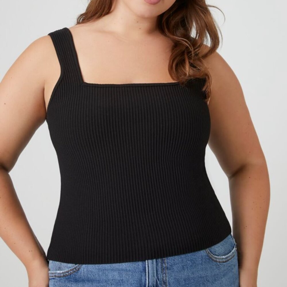 Black Square-Neck Sweater Knit Tank Top 0X - NEW